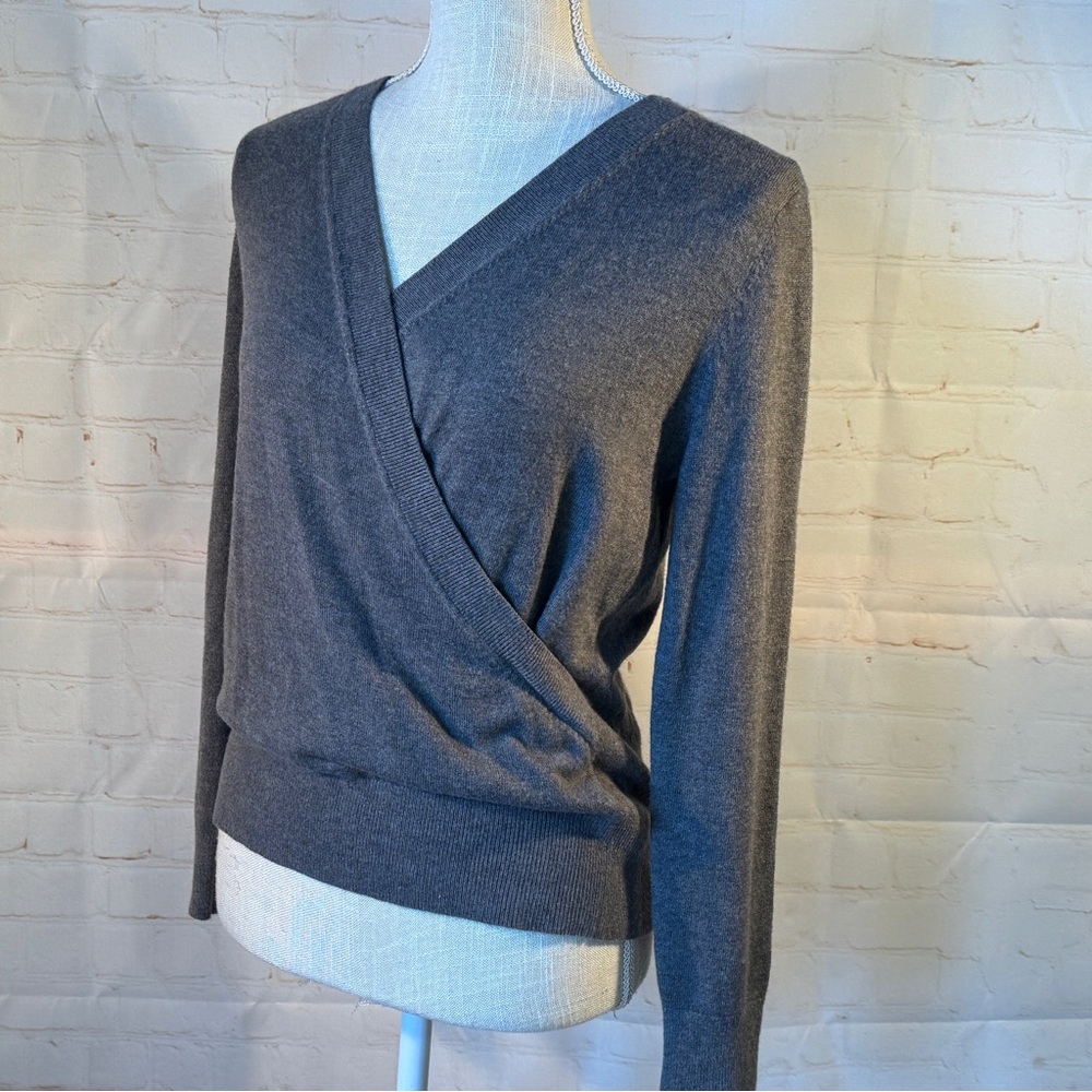 Daily Ritual Gray V-Neck Wrap Crossover Sweater Lightweight 4 6 S